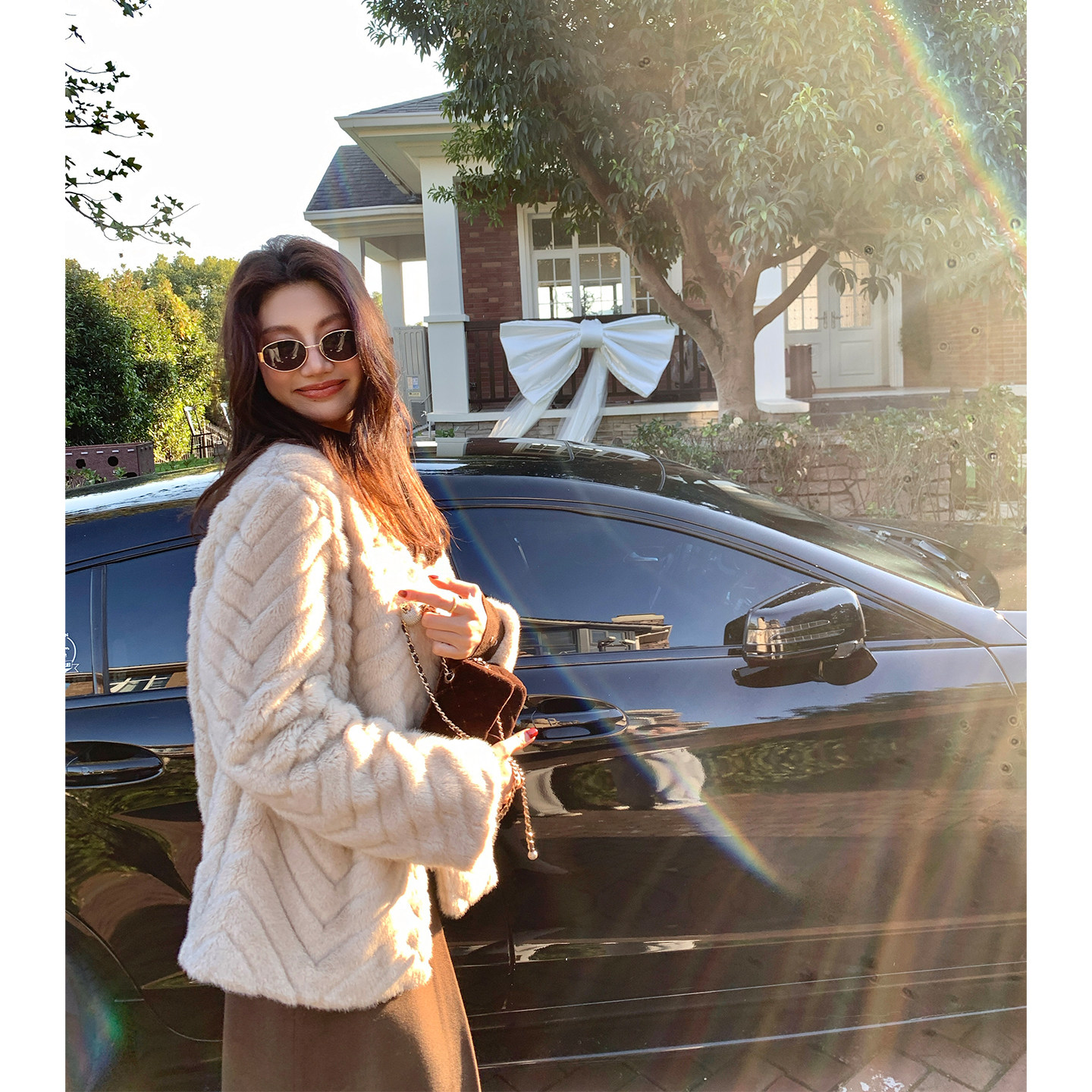 Alone Savor龙喜儿小香风人字纹V领短外套无扣秋冬保暖上衣女Y792