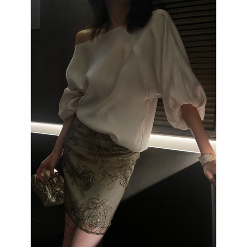 AloneSavor龍喜儿 定制重工串珠刺绣优雅气质裙裤女W610
