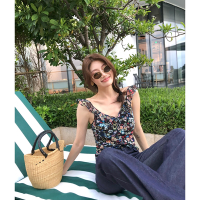 AloneSavor龙喜儿 浪漫优雅波点印花蕾丝小衫无袖吊带背心女SJ760