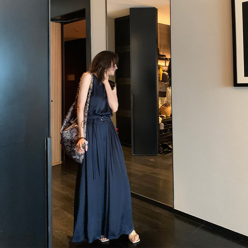 龍喜儿 套装女秋季法式缎面高级感轻熟风背心高腰褶皱阔腿裤J494