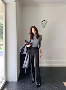 AloneSavor龙喜儿 高级感高腰显瘦微喇裤垂感士休闲裤J286