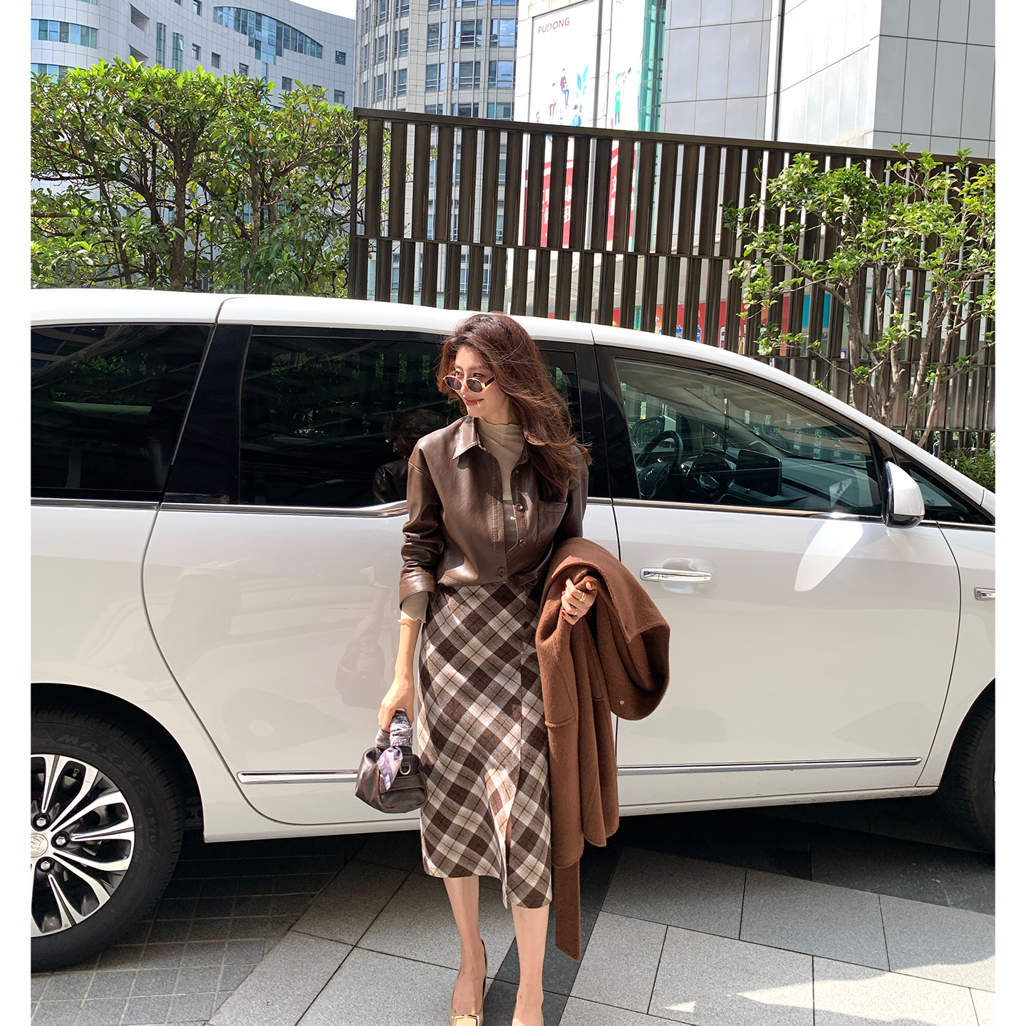 Alone Savor龙喜儿 复古氛围感格子印花半身裙高腰女士包臀裙W569