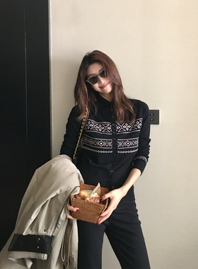 Alone Savor龙喜儿 复古费尔岛风提花针织衫丝光羊毛女士开衫J196