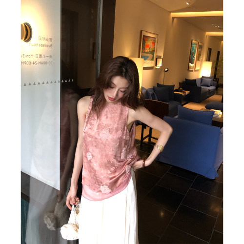 【ALONESAVOR】龍喜儿 1OO人丝刺绣提花背心新中式网纱小衫女Z210