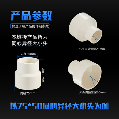 加厚PVC排水管大头变小异径直接110变75 63 50 40 32水管接头配件