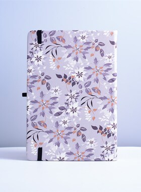 A5灰色花卉点阵笔记本横线记事本计划绑带收纳袋硬面手账本