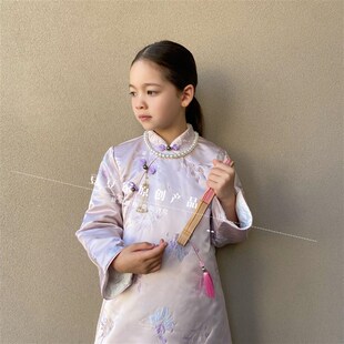 女童旗袍2024新款秋冬装儿童中国风改良版汉服女孩新中式连衣裙