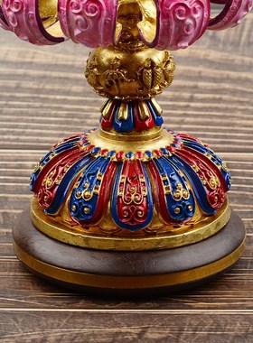 藏式八吉祥摆件彩绘贡品纯铜家用法器佛前供具吉祥八宝