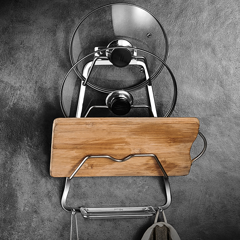 锅盖架免打孔不锈钢放菜板的架子家用厨房收纳用品神器砧板置物架