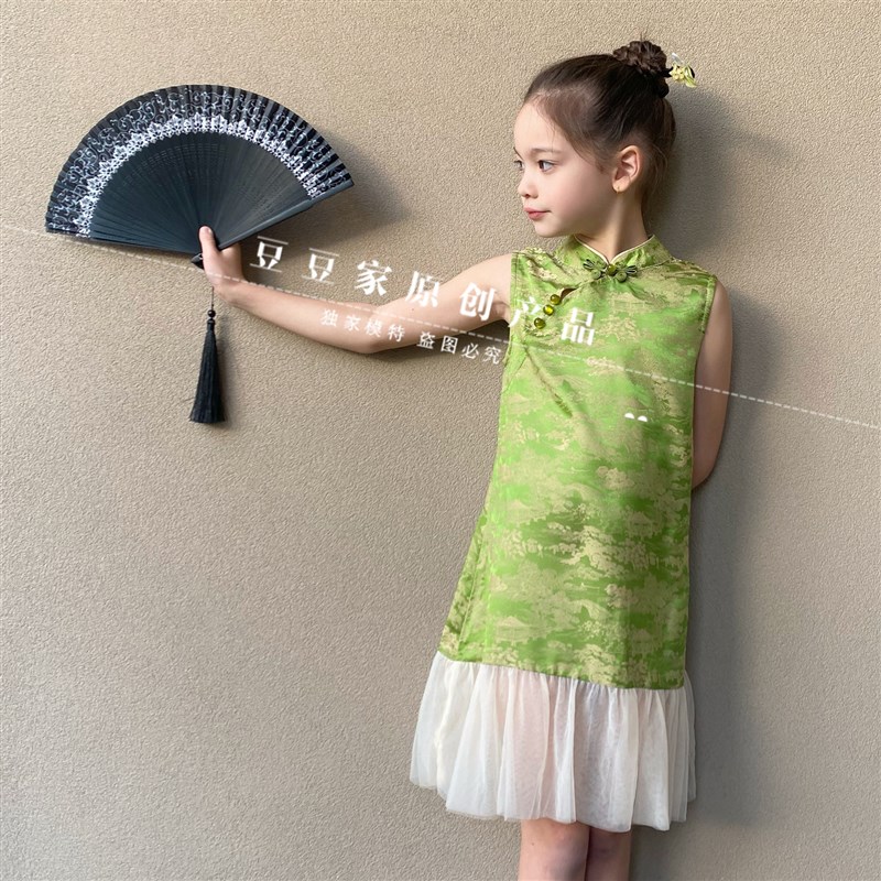 女童旗袍连衣裙2024夏季新款儿童中国风改良汉服小女孩公主裙子潮