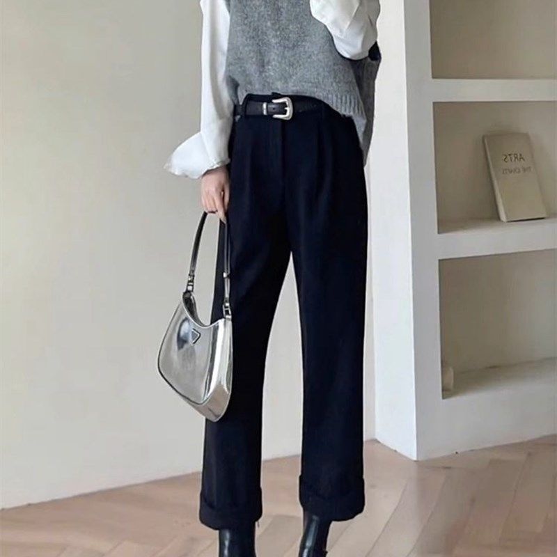 高级感穿搭毛呢西装裤女2024秋冬新款小个子高腰直筒九分烟管裤子,女装/女士精品,大码裤装,淘宝优惠券,粉丝福利购,淘宝优惠卷