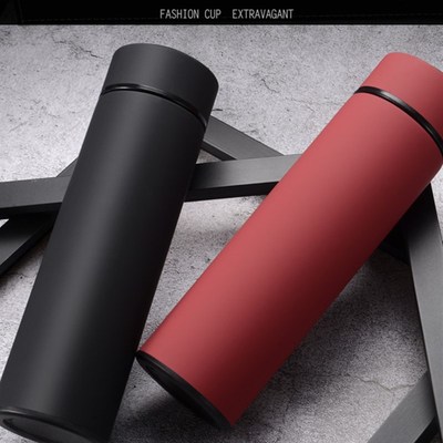 纯黑色磨砂面简约水杯男质感高端泡茶保温杯女高颜值枸杞茶杯刻字