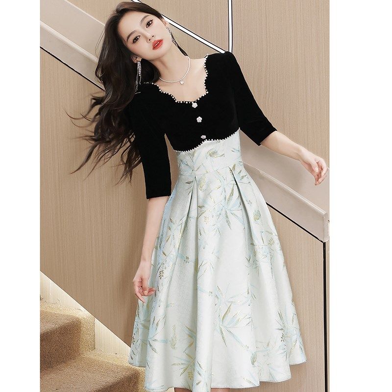 黑色晚礼服女宴会气质轻奢小众高端高级感法式生日艺考主持年会裙