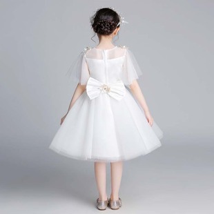 儿童公主裙蓬蓬纱花童婚纱裙女童白色晚礼服女孩生日钢琴演出服夏