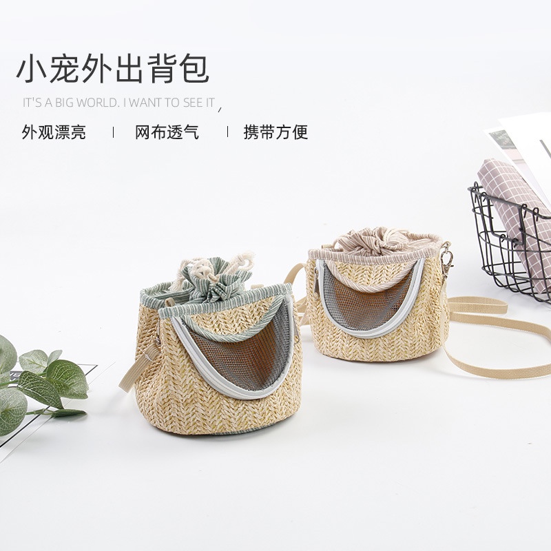 8玖-外出包草编牡丹鹦鹉文鸟小型宠背包笼子轻便携透气外带窝笼