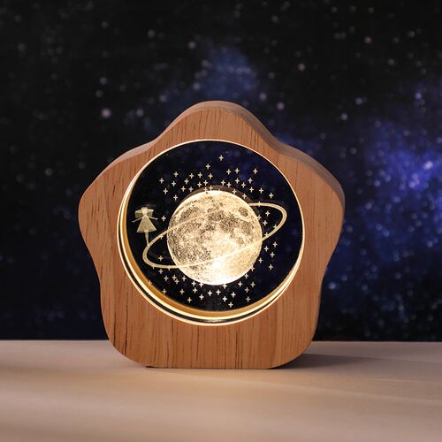 星星水晶木框小夜灯星空海豚水母卧室桌面装饰高级感妈妈生日礼物