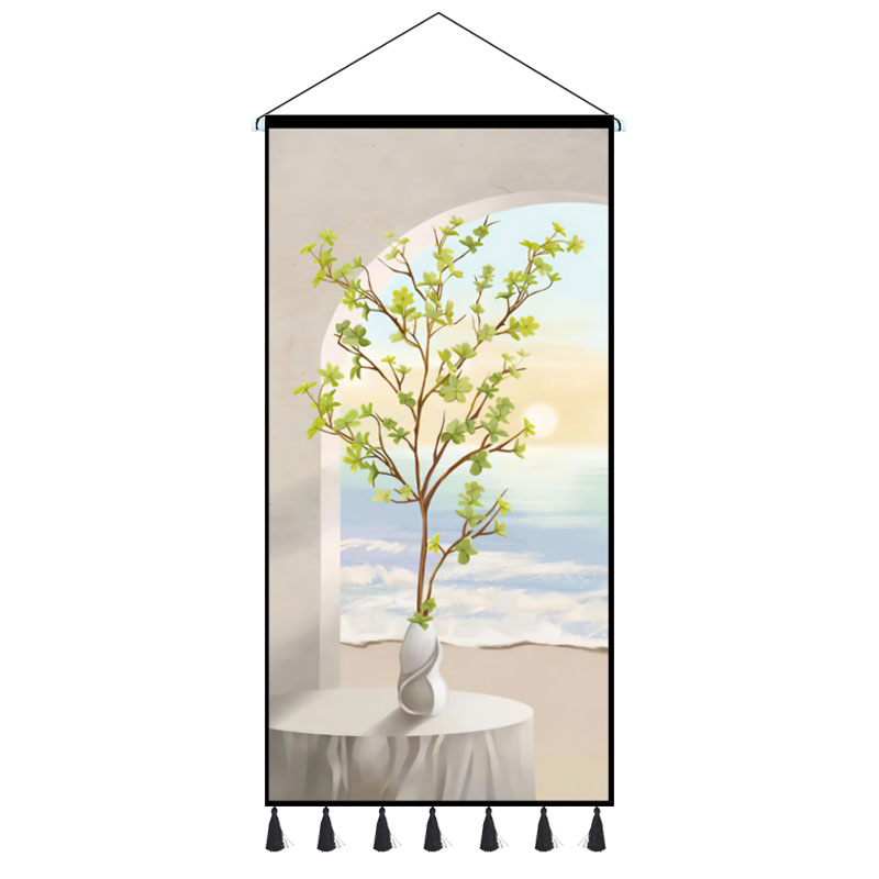 北欧玄关装饰画挂毯绿植走廊过道布艺挂画奶油风客厅进门竖版壁画图片