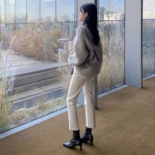 白色牛仔裤女夏春季2024新款小个子九分高腰直筒修身八分烟管裤子