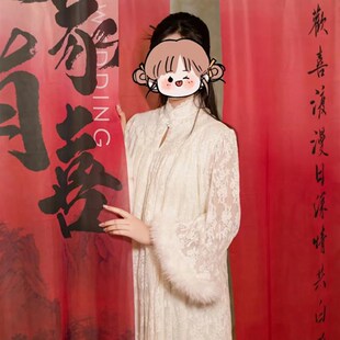 新中式晨袍新娘高级感秋冬白色连衣裙女国风结婚敬酒服蕾丝裙子