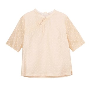 布符夏季新款百搭中式领半开襟流苏扣女士五分袖国风旗袍上衣