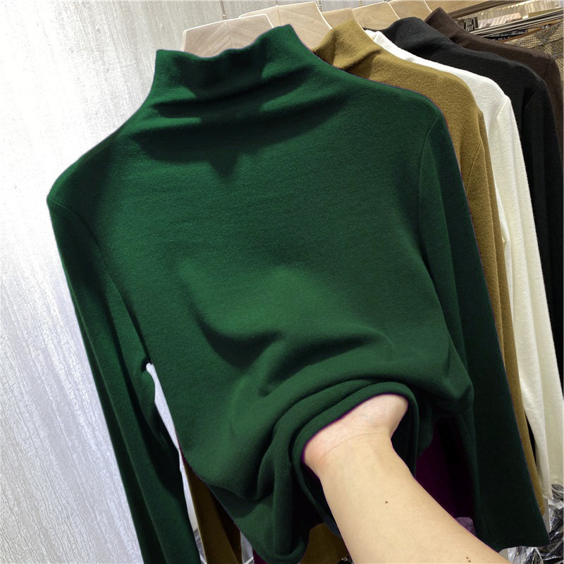 半高领德绒打底衫女士内搭秋冬新款黑色修身显瘦加绒加厚保暖上衣,女装/女士精品,真丝上装,淘宝优惠券,粉丝福利购,淘宝优惠卷