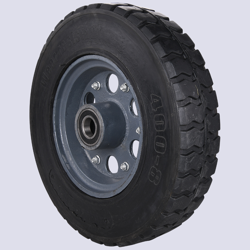 16寸实心轮胎防扎铸钢轮毂加厚400-8纯橡胶轮子手推车老虎车轮子