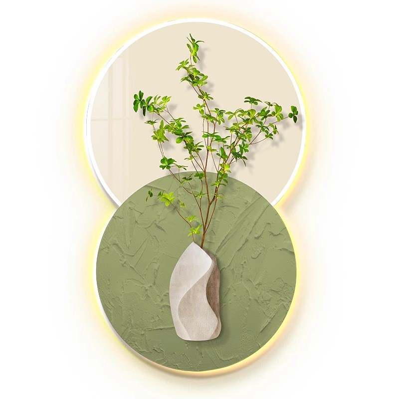 壁灯绿植奶油风走廊玄关装饰画LED氛围灯入户正对门挂画客厅灯画