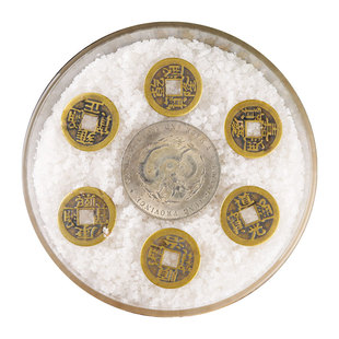 传统安忍水龙银六帝铜钱粗海盐御守盐祝福黄铜家居桌面摆件装饰品