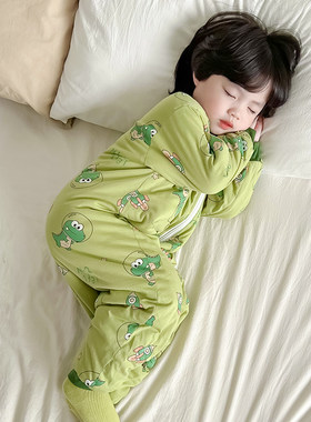 儿童连身睡衣男童秋冬防着凉恐龙睡袋婴儿保暖加厚宝宝睡袍薄棉女