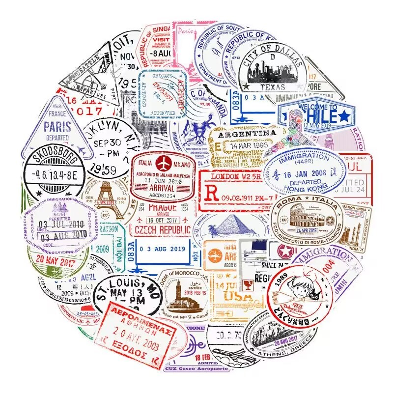 新款50张透明复古旅行邮票防水个性装饰车身装饰倒车镜车门贴纸