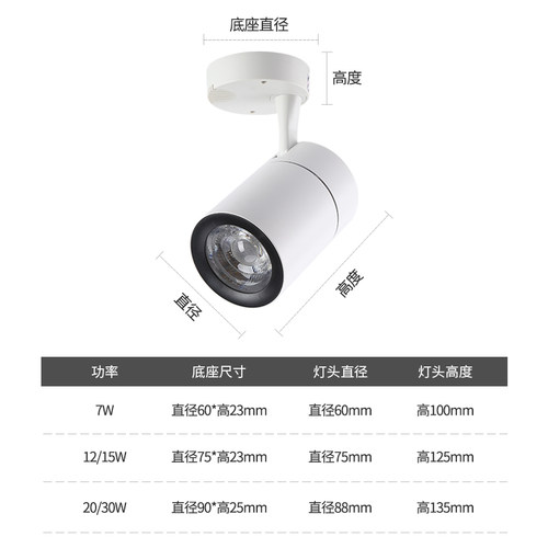 led明装式射灯商用服装店单灯商铺背景墙超亮家用吸顶式cob轨道灯