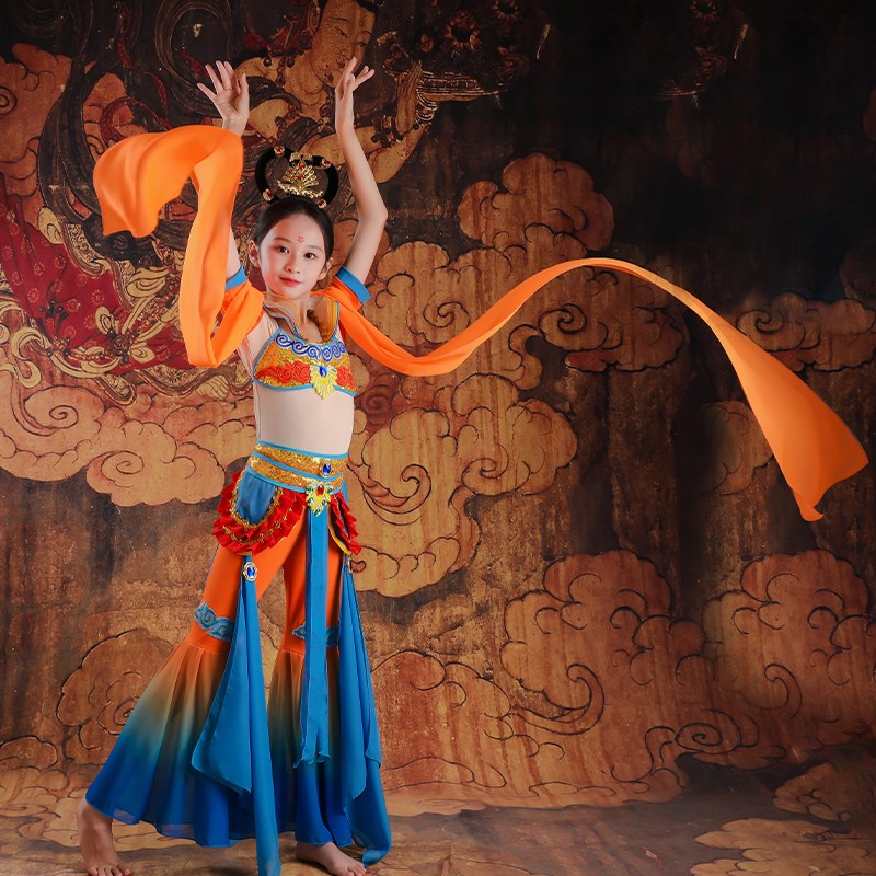 儿童敦煌飞天舞蹈服装演出服女童飘逸中国风古典舞反弹琵琶表演服