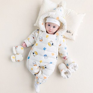 婴儿连体羽绒服新生幼儿冬季外出服男女宝宝冬装衣服加厚抱衣外套