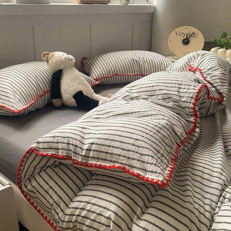 a类水洗棉全棉四件套春季贝壳边纯棉被套简约条纹床上用品三件套,纺织面料/辅料/配套,纺织机械配件,淘宝优惠券,粉丝福利购,淘宝优惠卷