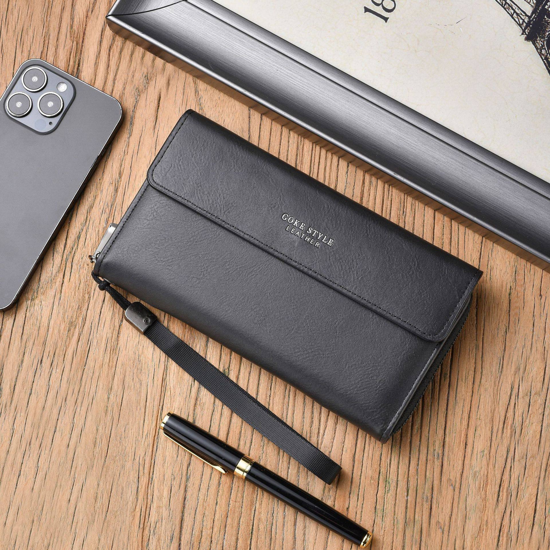 男士手包长款大容量现金收纳多卡位放手机潮流复古商务青年手抓包