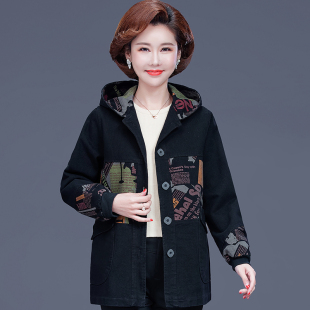 中长款纯棉连帽风衣外套女2021春秋新款大码女装加肥加大牛仔上衣
