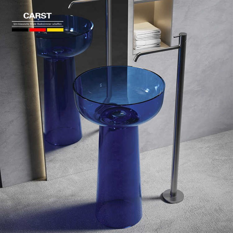 树脂立柱盆落地式水晶洗手洗脸洗漱台盆阳台家用酒店艺术一体盆