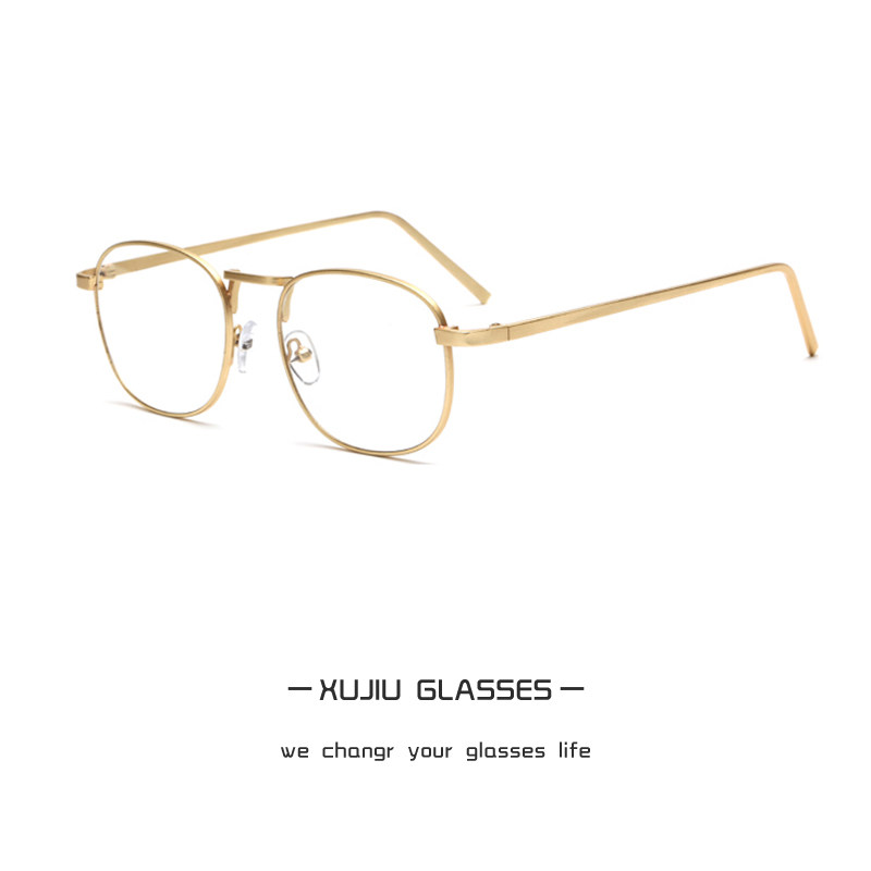 复古金属细框眼镜架 金丝金色方框平光镜女 男小脸成品近视眼镜框