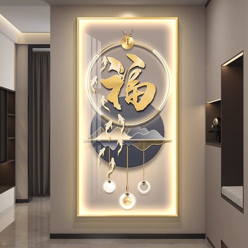 福鹿入户玄关装饰画带灯发光楼梯画正对门挂画LEDU走廊过道壁灯画