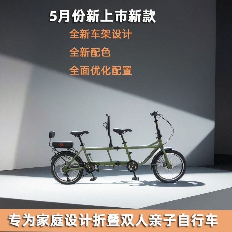 成人父子母子折叠变速观光旅行双人骑三人单车家庭双人亲子自行车