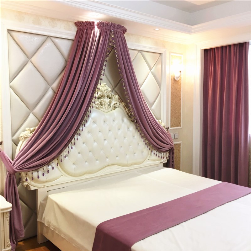 美式宫廷床幔装饰床头帘儿童欧式韩式可加L蚊帐成人铁艺架窗帘床