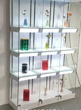 化妆品护肤品美甲美容o精品展示柜多层三面灯箱玻璃可调层板柜深