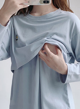 哺乳衣春秋喂奶衣外穿时尚哺乳期女装产后外出哺乳上衣T恤辣妈款