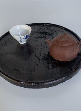 实木乌木阴沉木生大漆圆形u干泡壶承中日式侘寂风茶道收纳盘茶托