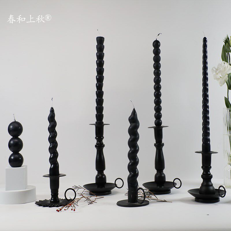 复古黑色香薰蜡烛大o豆蜡麻花螺旋形蜡烛浪漫结婚庆烛光晚餐摆件