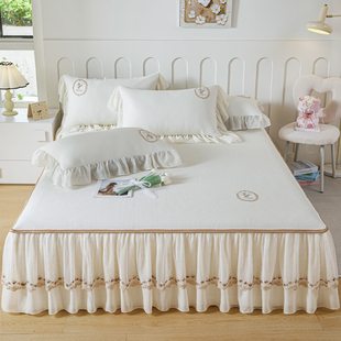 夏天高端凉感冰丝凉席三件套床裙款 床笠少女公主风可机洗空调软席