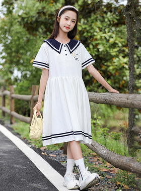 女童连衣裙夏季学院风12岁女孩女大童15夏季森系薄款初中学生裙子