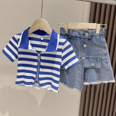 女童夏季套装2024新款网红女孩衣服洋气儿童装时髦牛仔短裙裤薄款