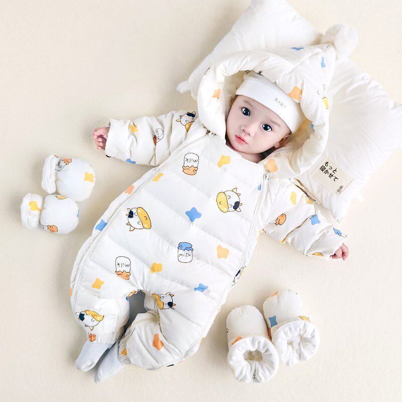 婴儿连体羽绒服新生幼儿冬季外出服男女宝宝冬装衣服加厚抱衣外套