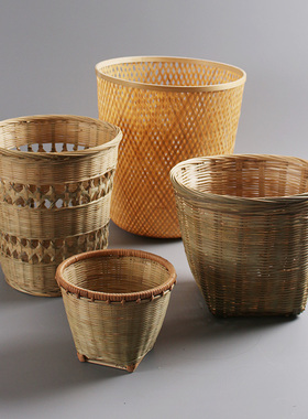 手工竹编纸篓 特色工艺品 画卷收纳筐 竹簸箕 竹篓 家用竹筐
